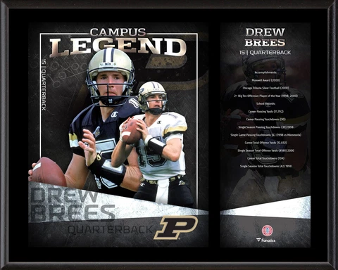 Drew Brees Purdue Boilermakers 12" x 15" Campus Legend Player Plaque Cover