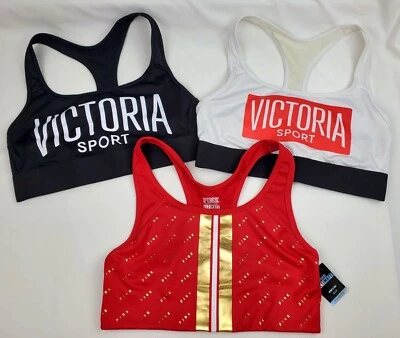 Lot Of 3: Victoria's Secret & PINK Wireless Red/Black/White Sport Bras WO's Sz S - Image 1 of 4