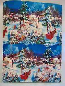 Vintage Christmas Dept Store Gift Wrap Paper Blue Snow Horse Drawn Sleigh 26X36"