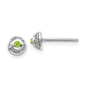 14K Solid White Gold Diamond Cabochon Peridot Stud Earrings - Picture 1 of 11