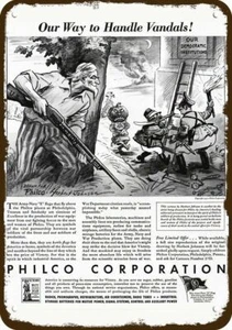 1942 Philco Vintage Look Replik Metallschild - Uncle Sam Gun Hitler Tojo Mussolini - Bild 1 von 1