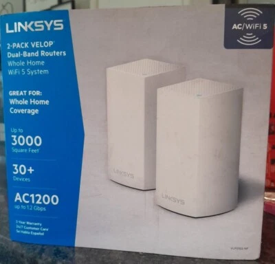 2-Pack LINKSYS VELOP VLP0102-NP Whole Home Mesh Wireless System Wi-Fi AC1200 - Image 1 of 4