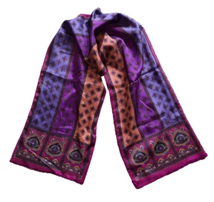 Vintage Oscar de la Renta Purple Silk/Wool Reversible Scarf 54"X10" - FAST SHIP - Picture 1 of 6