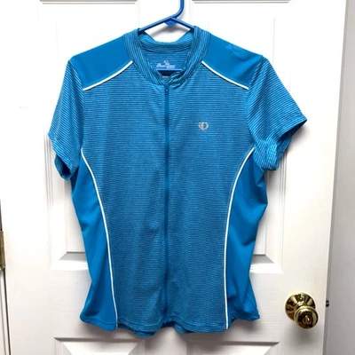 Camisa de ciclismo a rayas azul perla Izumi, bolsillos traseros, cremallera completa, talla XL Foto 1 de 4