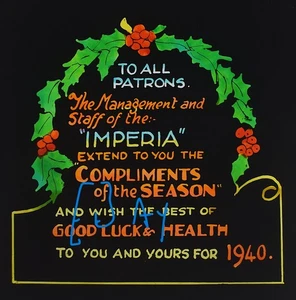 SEASONS GREETINGS IMPERIA CINEMA 1940 ADVERTISING Vintage Magic Lantern Slide - Picture 1 of 5