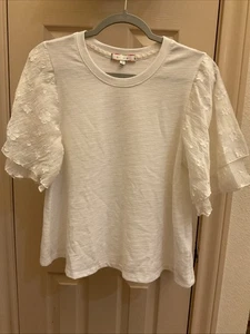 Camiseta blusa pequeña Eri+Ali Flutter blanca mariposa floral manga transparente para mujer - Imagen 1 de 3