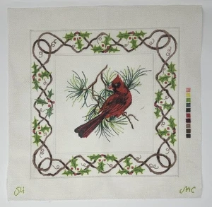 Hand painted Needlepoint Canvas Christmas Cardinal 17” SH MC Artists - Picture 1 of 1