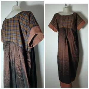 NEU Unikat Handarbeit A-Linie Kleid japanischer Taft kariert & Tweed Stoff Midi  - Bild 1 von 16