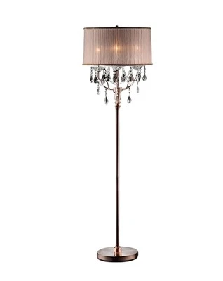 62" Silver Three Light Candelabra Floor Lamp With Pink Fabric Drum Shade - Image 1 of 4