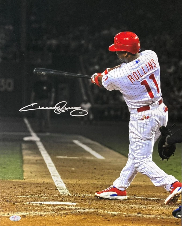 Jimmy Rollins Signed 16x20 Philadelphia Phillies Batting Photo PSA Hologram - Image 1 of 2