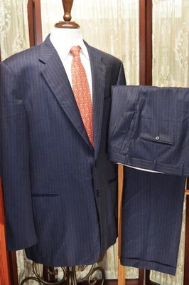 USA Hickey Freeman 46 XL Loro Piana Super 130s navy red stripe flannel suit g5j0 - Image 1 of 4