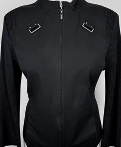 St John Sport zip jacket silver details knit and fabric size XL 12 14 - Picture 1 of 3