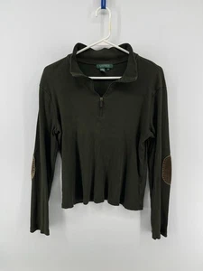 Suéter Ralph Lauren 1/4 Cremallera Mujer Talla Grande Calce Ajustado Parches en el Codo Verde - Imagen 1 de 7
