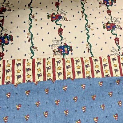 Cotton Quilt Fabric 5.5Yx45 Angels Stars Flags Hearts Leanne Anderson 1990s Vtg - Image 1 of 4