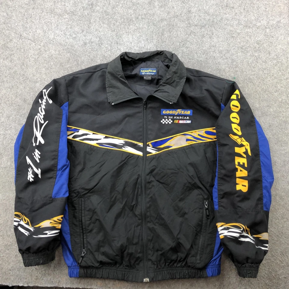 Vintage Nascar Goodyear Jacket Mens Small Black Blue Racing Windbreaker Racing - Image 1 of 4