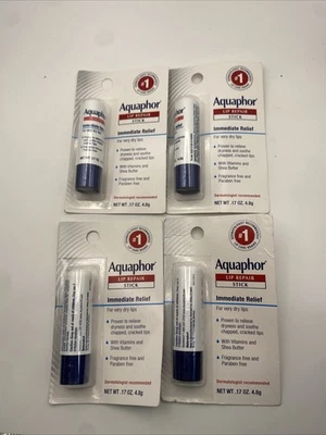 Pack de 4 barras reparadoras de labios Aquaphor 0,17 oz cada una | Selladas PARA LABIOS MUY SECOS NUEVAS.  Foto 1 de 2