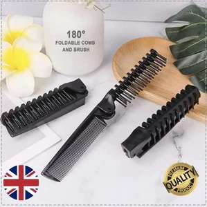 Black Small Folding Unisex Travel Hair Brush And Comb Lightweight Handbag Pocket - Picture 1 of 5