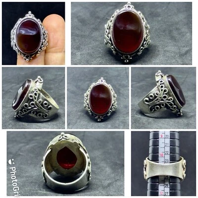 Anillo Aqeeq Natural Original Anillo Akik Piedra Anillo Plata Foto 1 de 4