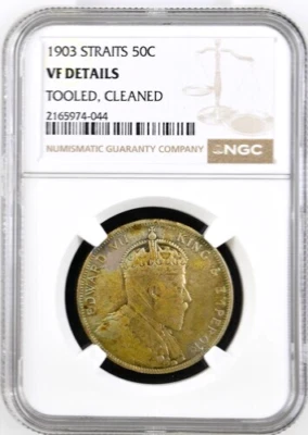 50 centavos de asentamientos del estrecho 1903, detalles NGC VF, KM-23, Malasia Foto 1 de 2