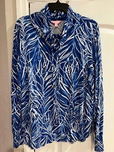 Lilly Pulitzer Fletcher Pullover Cowl Neck French Terry Blue Early Riser Size XL - Picture 1 of 5