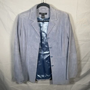 VTG Women’s PARISIAN SIGNATURE Blue Suede Leather Jacket Size M Button Blazer - Picture 1 of 10