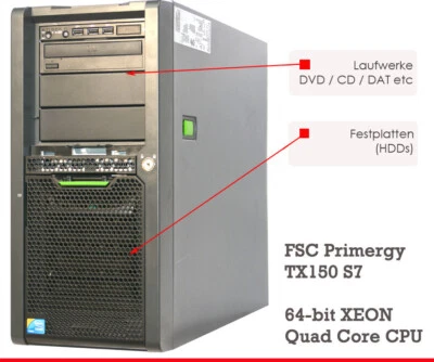 64BIT Xeon 4X Core Server Fujitsu Primergy TX150 S7 Raid Controller 4GB ECC W42 - Image 1 of 4
