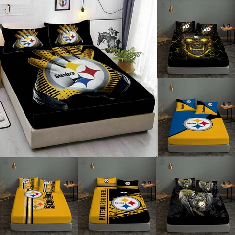 Pittsburgh Steelers 3PCS Fitted Sheet Deep Pocket Sheet Bedding Set Pillowcases Cover