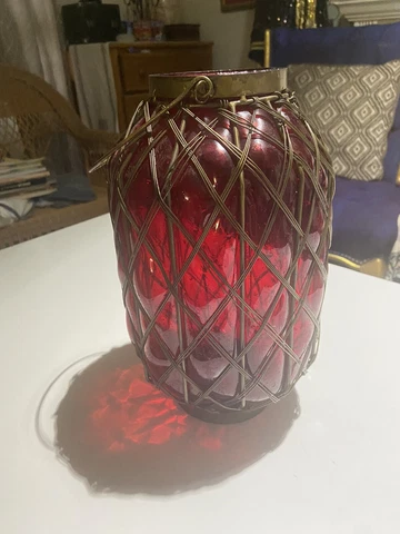 Vintage Bubble Glass Caged Hanging Lantern Planter Pendant Cover