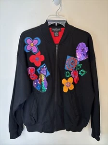 VTG Carole Little Art to Wear Zip Up Women’s Jacket 1990s Size Small Sequence - Picture 1 of 8