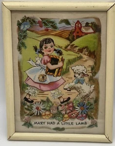 Panno cucito filastrocca asilo vintage Maria aveva un piccolo agnello punto ago incorniciato - Foto 1 di 11