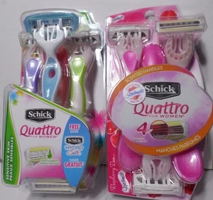 Schick Quattro Women's Disposable Razors 7 Total Razors Sensitive & Raspberry - Picture 1 of 5