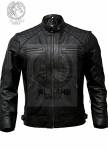 Genuine Goat Leather Black/Brown Men's Motorcycle Jacket With Free Shipping. - Picture 1 of 7