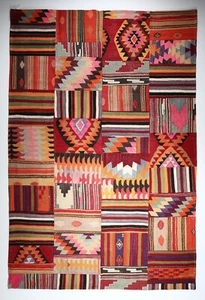 Pavimento vintage turco tessuto a mano patchwork Kilim, realizzato in patchwork tribale Kilim - Foto 1 di 11