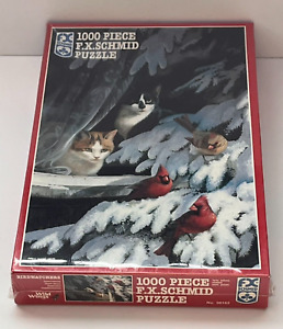 Vtg 1994 FX Schmid USA Bird Watchers 1000 Pieces Puzzle Cardinal Cat, New Sealed