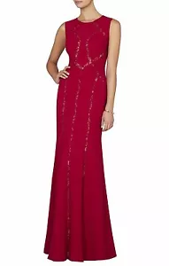 NEW BCBGMAXAZRIA ALESIA NUDE TULLE INSERT GOWN UYS64B98/L293A SIZE 2 - Picture 1 of 3