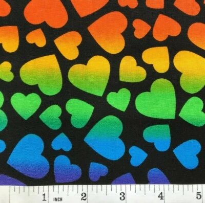 Hearts on Rainbow Stripes - Toss - Quilt Fabric - Free Shipping - Yard - Image 1 of 4