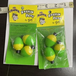 2 Mr Crappie Rattlin Pear 1" Bobbers, THREE packs, Green/Yellow #RP3P-3YG - Picture 1 of 2