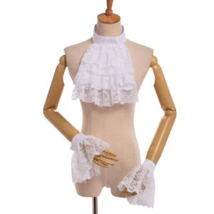 Victorian Collar Detachable Jabot Collar Neck Collar Ruffle Wrist Lace Cuffs Set - Picture 1 of 8