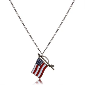 4th of July Patriotic Red White Blue American USA Flag Necklace Pendant US - Picture 1 of 5