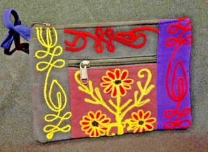 MONEDERO PULSERA HECHO A MANO EN FLOR BORDADA NEPAL BOLSILLO EXTERIOR CON CREMALLERA - Imagen 1 de 12