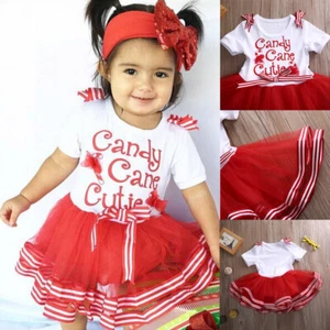 Neugeborenes Baby Mädchen Weihnachten Rock Outfit Buchstabe Kurzarm Kleid Kleidung - Bild 1 von 8