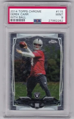 2014 Topps Chrome #115 Derek Carr RC Rookie Card PSA 9 Mint Scratched Case - Image 1 of 2
