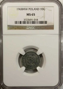 Poland 10 Groszy 1968 MW  NGC MS 65 UNC Aluminum - Picture 1 of 4