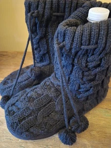 Collection Etc Damen XL Zopfmuster Bootie Hausschuhe schwarz - Bild 1 von 10