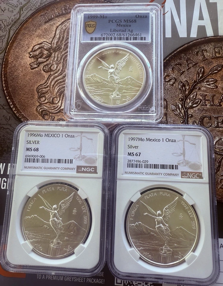 1996 NGC MS68 1997 NGC MS67 1999 PCGS MS68 Mexico Onza LIBERTAD Plata - Image 1 of 4