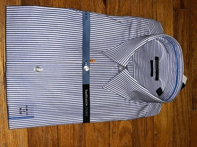 Van Heusen Studio Slim Fit синий/белый длинным рукавом кнопка рубашка мужская 17 34/35 новый с Ярлыками - Изображение 1 из 4