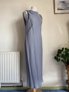 ZARA Gathered Linen Blend Midi Dress. L UK 12 14 Light Grey. Elegant Chic - Picture 1 of 13