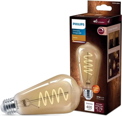Philips Vintage LED Amber Spiral Filament Bulb 2000K 60W Equivalent E26 Base - Image 1 of 4