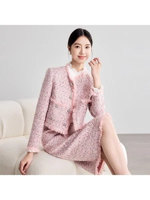 Invierno Mujer Elegante Traje de Lana Abrigo Faldas Nuevo Rosa Lujo Borla Chaqueta Faldas Foto 1 de 4