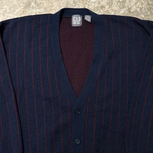 Vintage Gap Cardigan Mens XL Blue Long Sleeve 100% Wool 90s Striped Sweater - Picture 1 of 10